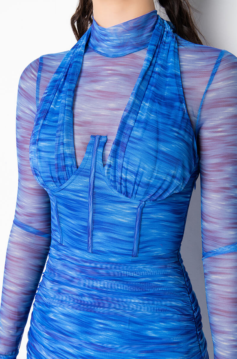 AQUA BABE MESH PRINTED MIDI DRESS
