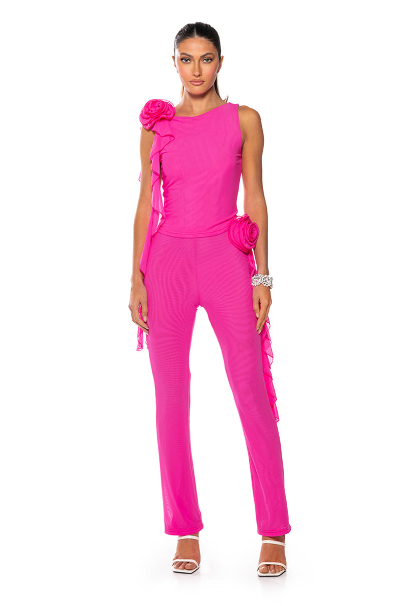 ARIANA FLOUNCED SLEEVELESS MESH TOP