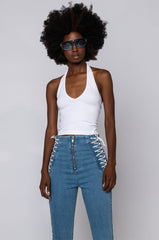 AROUND THE WAY RIBBED HALTER TOP WHITE
