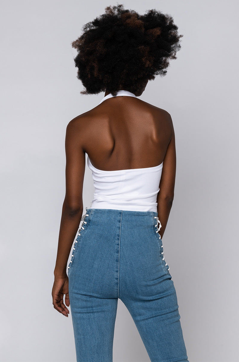 AROUND THE WAY RIBBED HALTER TOP WHITE