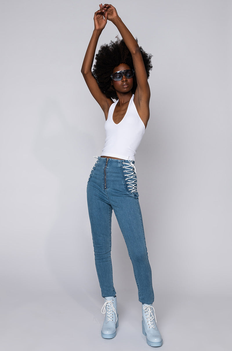 AROUND THE WAY RIBBED HALTER TOP WHITE