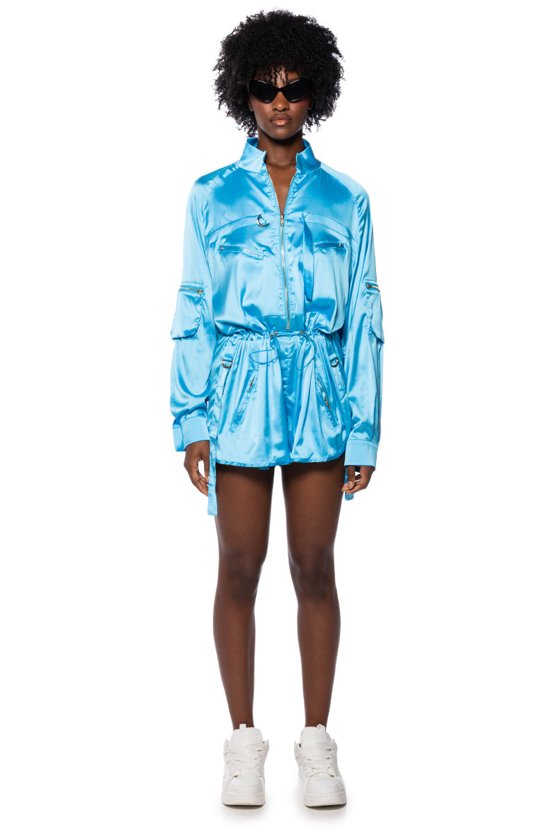 ASHER SATIN CARGO ROMPER