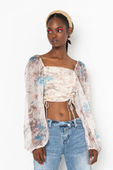 ASTER FLORAL RUCHED CROP BLOUSE