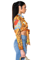AUDREY PRINTED TIE FRONT BLOUSE