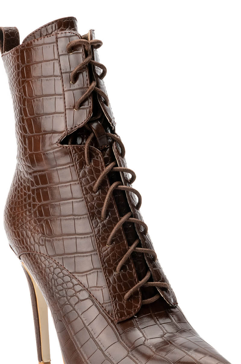 AZALEA WANG ASTORIA LACE UP STILETTO BOOTIE IN BLACKPATENT