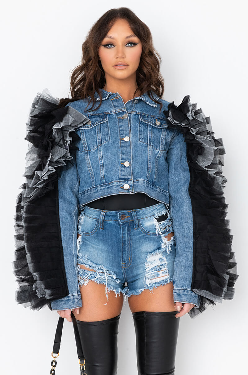 CHICKA CHICKA BOOM BOOM DENIM RUFFLE JACKET