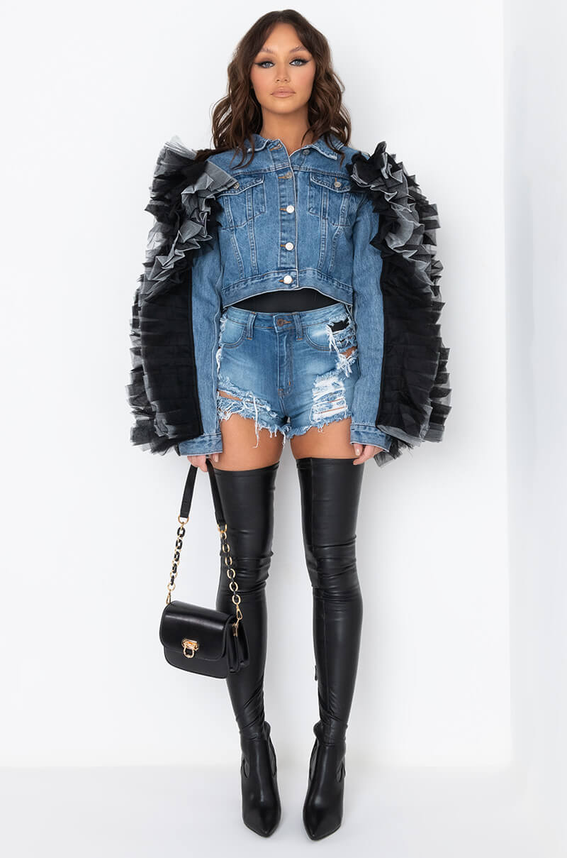 CHICKA CHICKA BOOM BOOM DENIM RUFFLE JACKET