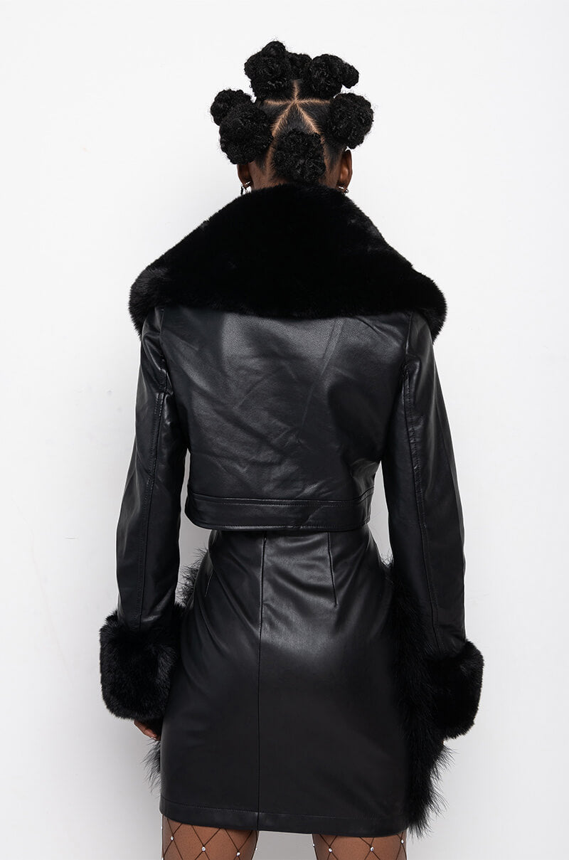 AZALEA WANG FUR TRIM GISELLE CROP JACKET IN BLACK