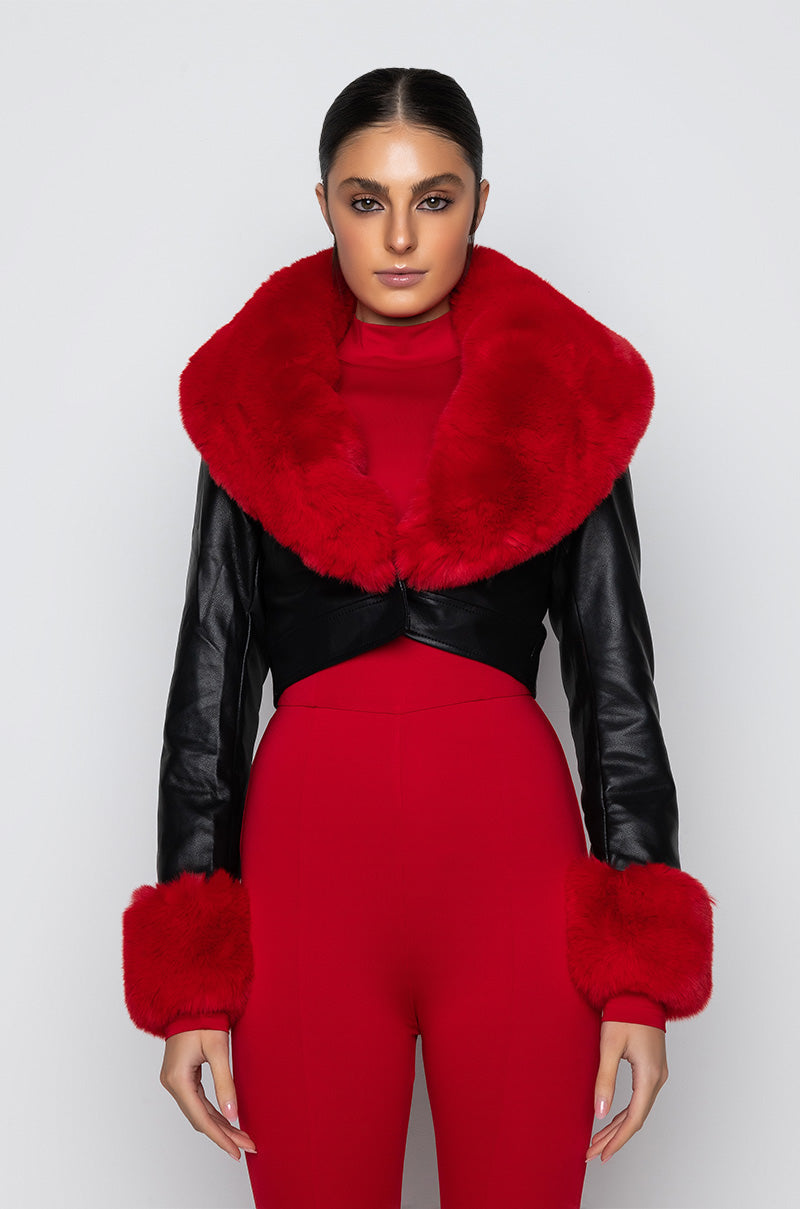 AZALEA WANG FUR TRIM GISELLE CROP JACKET
