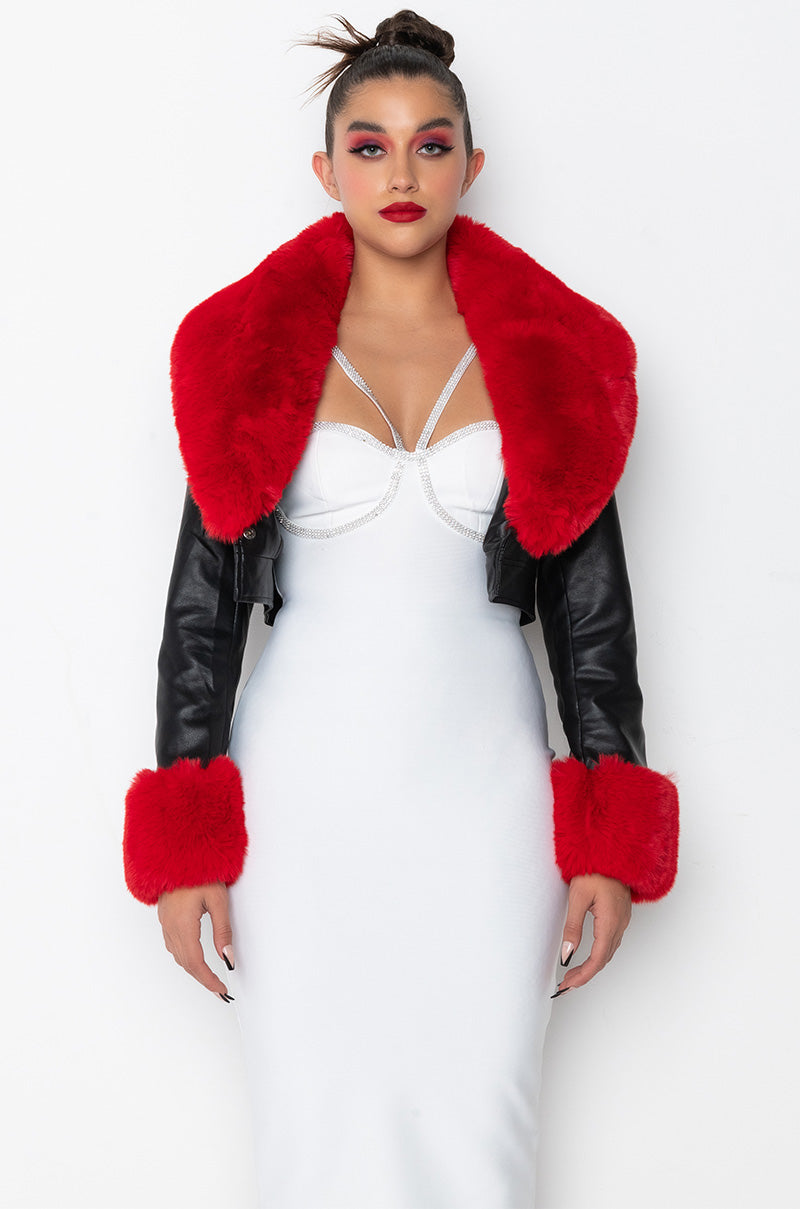 AZALEA WANG FUR TRIM GISELLE CROP JACKET