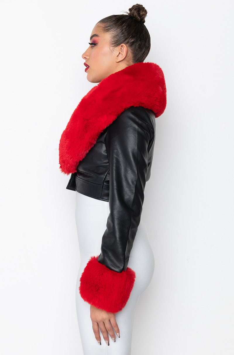 AZALEA WANG FUR TRIM GISELLE CROP JACKET
