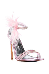 AZALEA WANG LICORICE FEATHER FLOWER EMBELLISHED SANDAL IN PINK