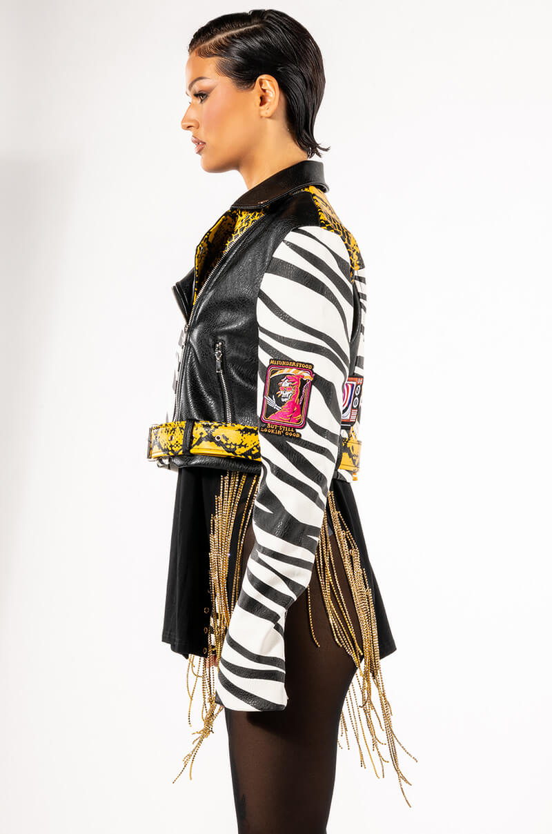 AZALEA WANG MISUNDERSTOOD CROP MOTO JACKET