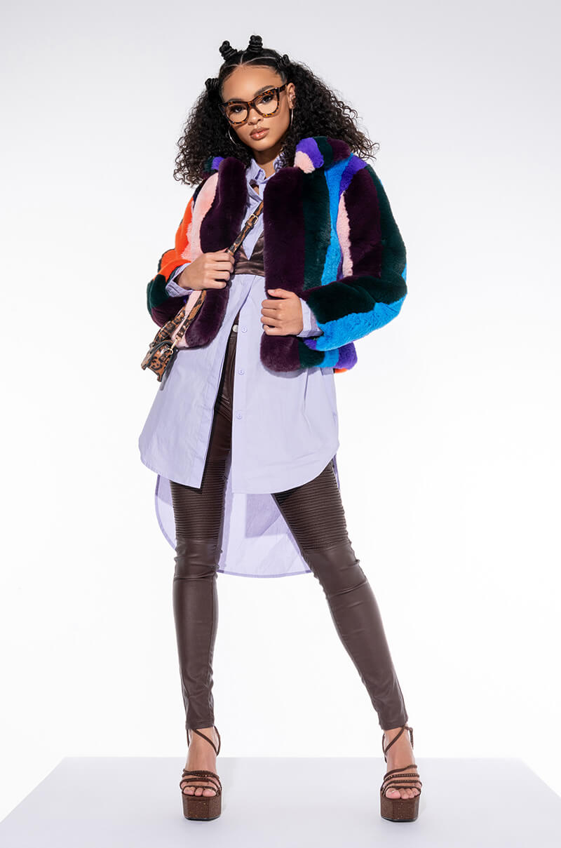 AZALEA WANG SAMBA MULTI COLOR FUR JACKET