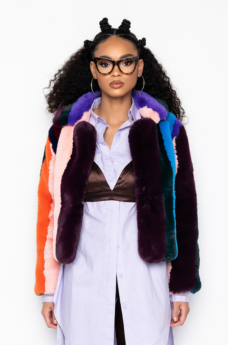 AZALEA WANG SAMBA MULTI COLOR FUR JACKET
