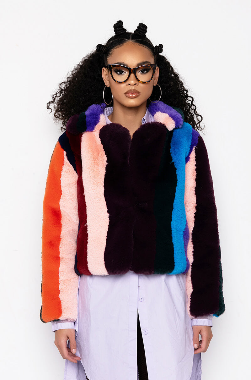 AZALEA WANG SAMBA MULTI COLOR FUR JACKET
