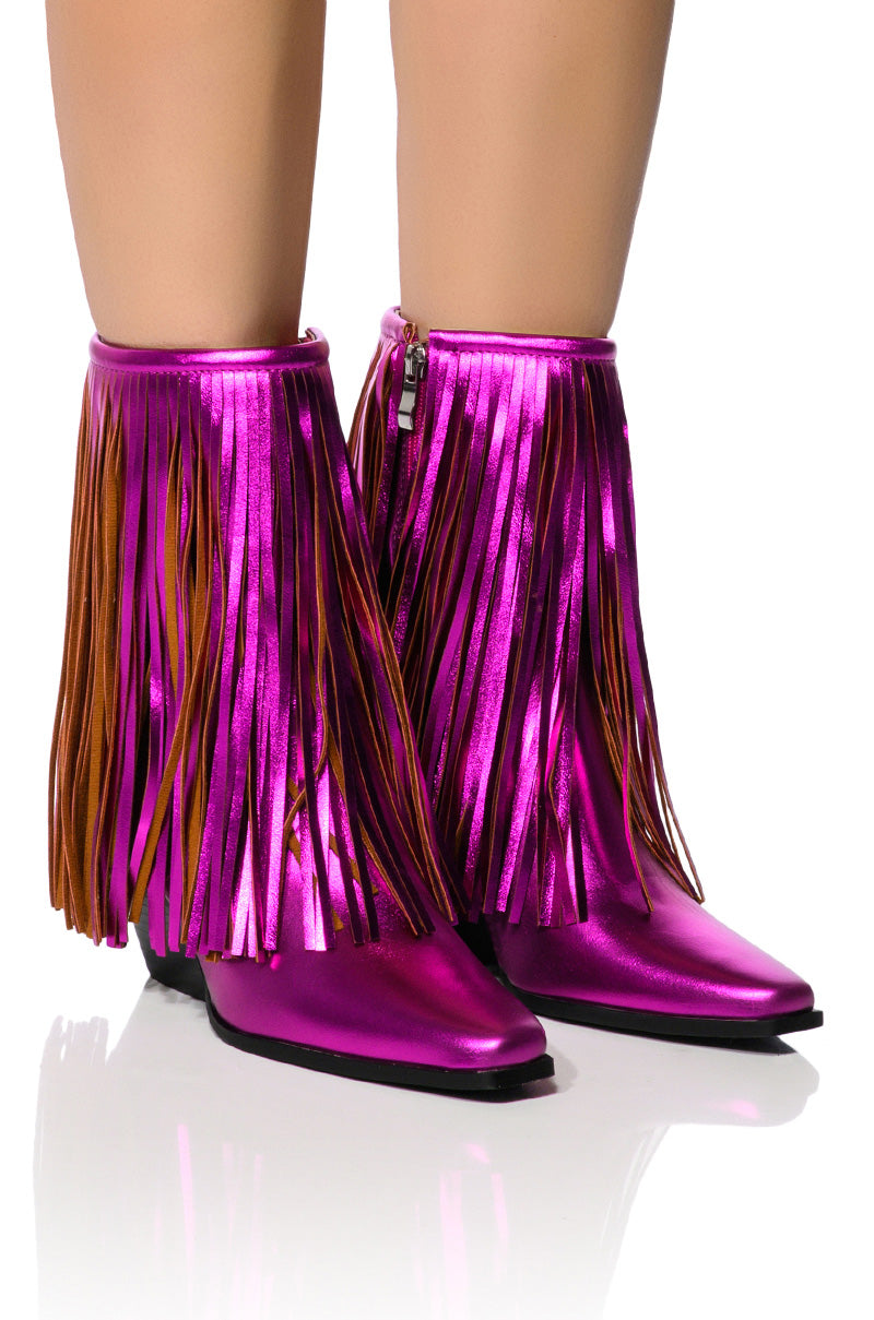AZALEA WANG SCARLETT METALLIC CHUNKY BOOTIE IN FUCHSIA