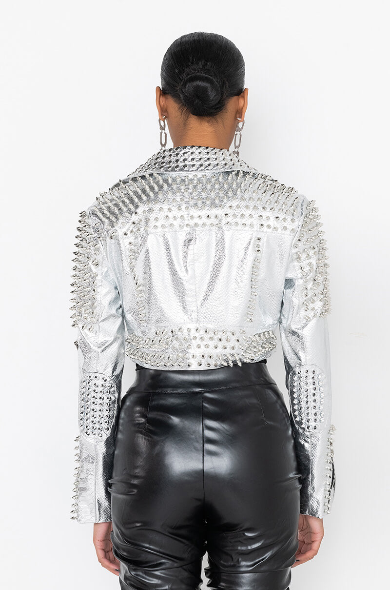 AZALEA WANG SILVER STUDDED CROP MOTO