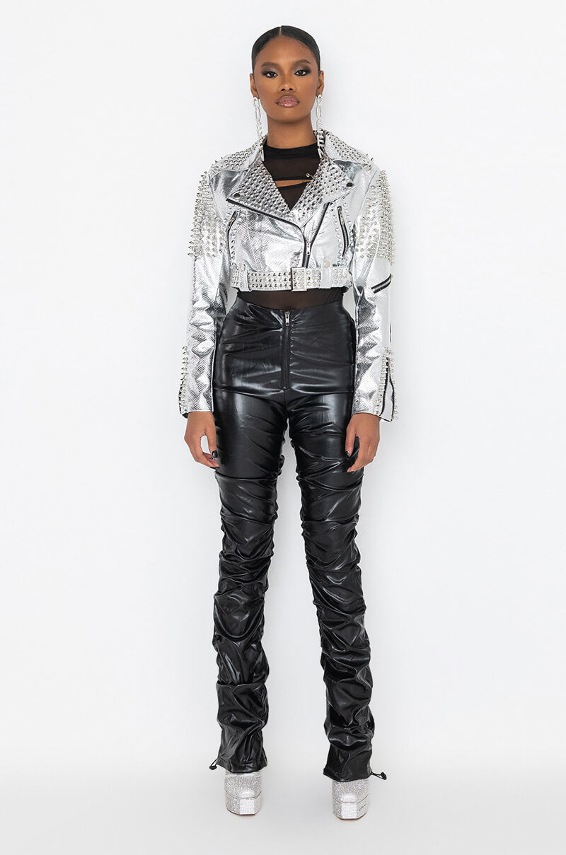 AZALEA WANG SILVER STUDDED CROP MOTO