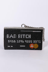 BAD BITCH CREDIT RHINESTONE CLUTCH