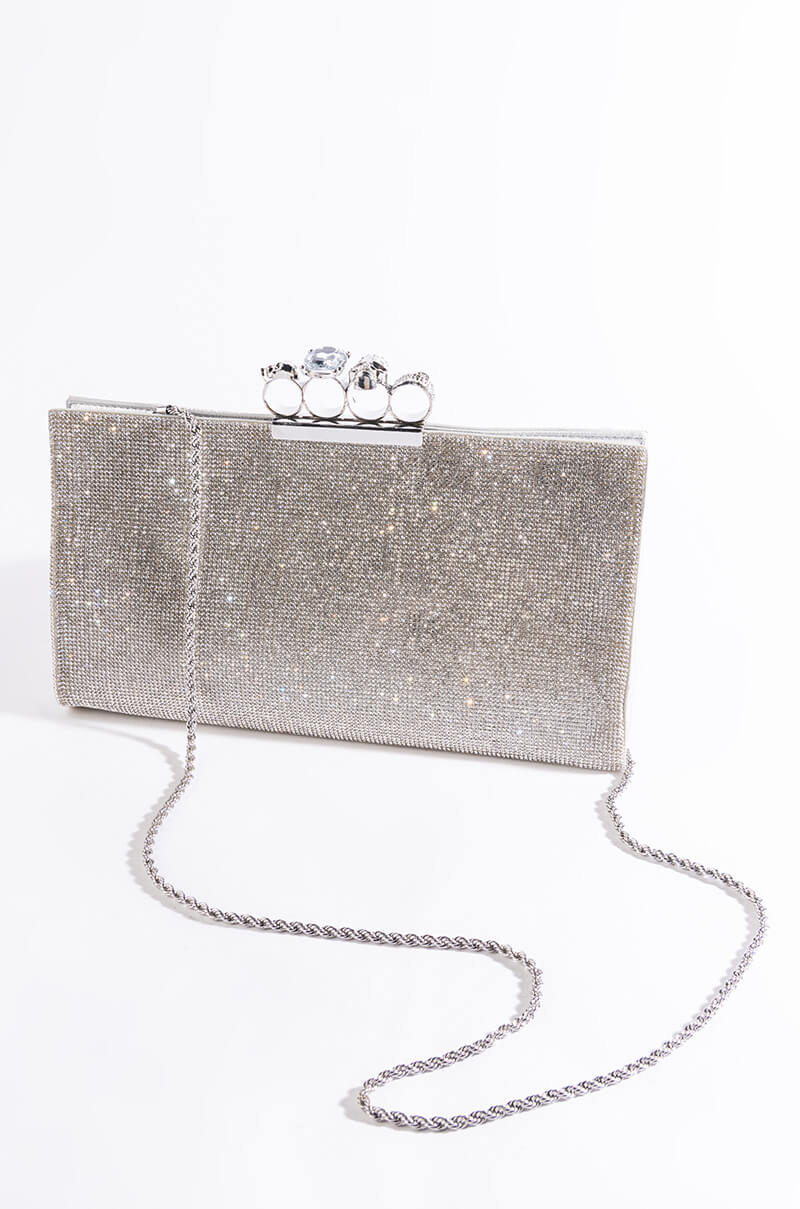 BAD BITCH KNUCKLES SILVER RHINESTONE CLUTCH