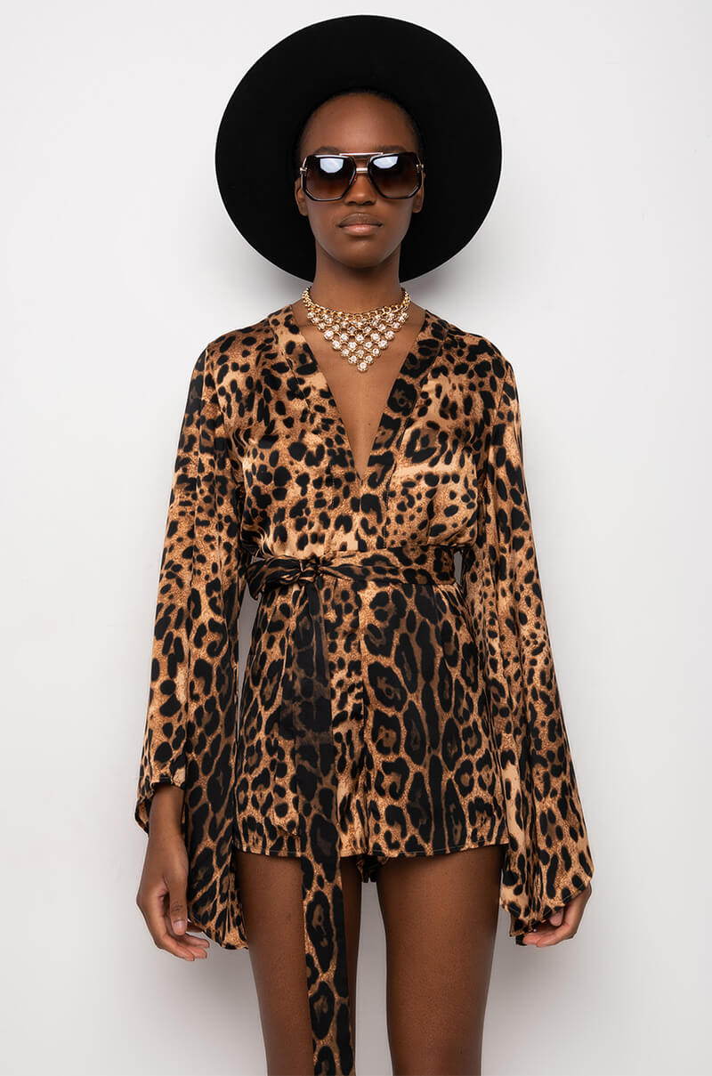 BAD LIL BABY BELL SLEEVES LEOPARD ROMPER