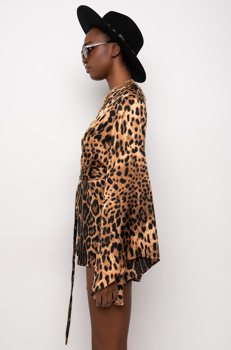 BAD LIL BABY BELL SLEEVES LEOPARD ROMPER