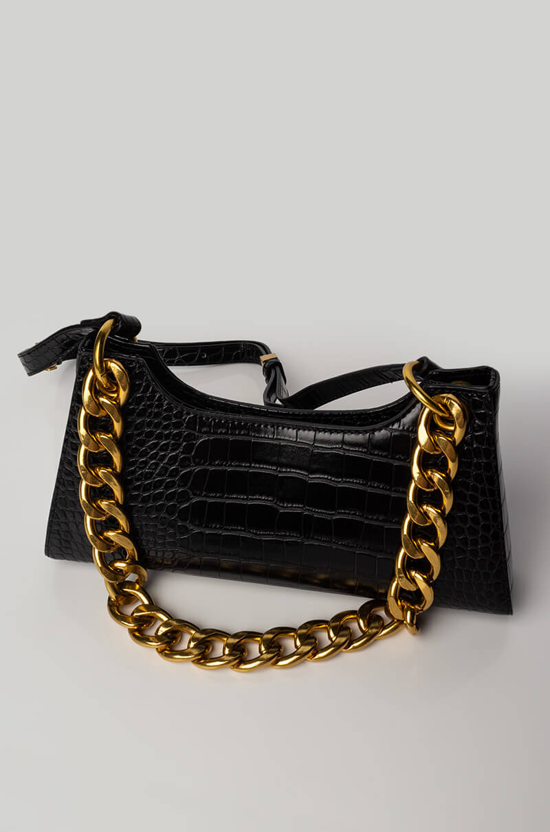 BAGUETTE CROC CHAIN PURSE BLACK