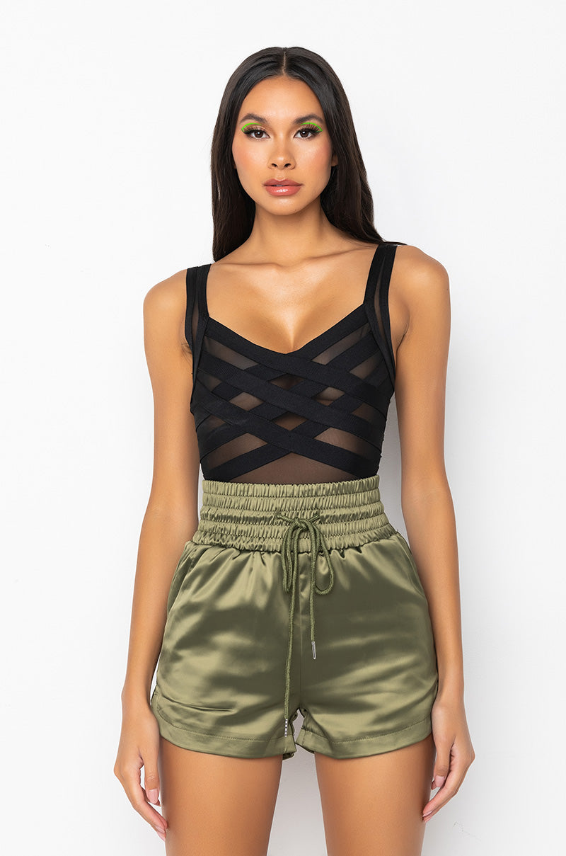 BANDAGE SLEEVELESS BODYSUIT BLACK