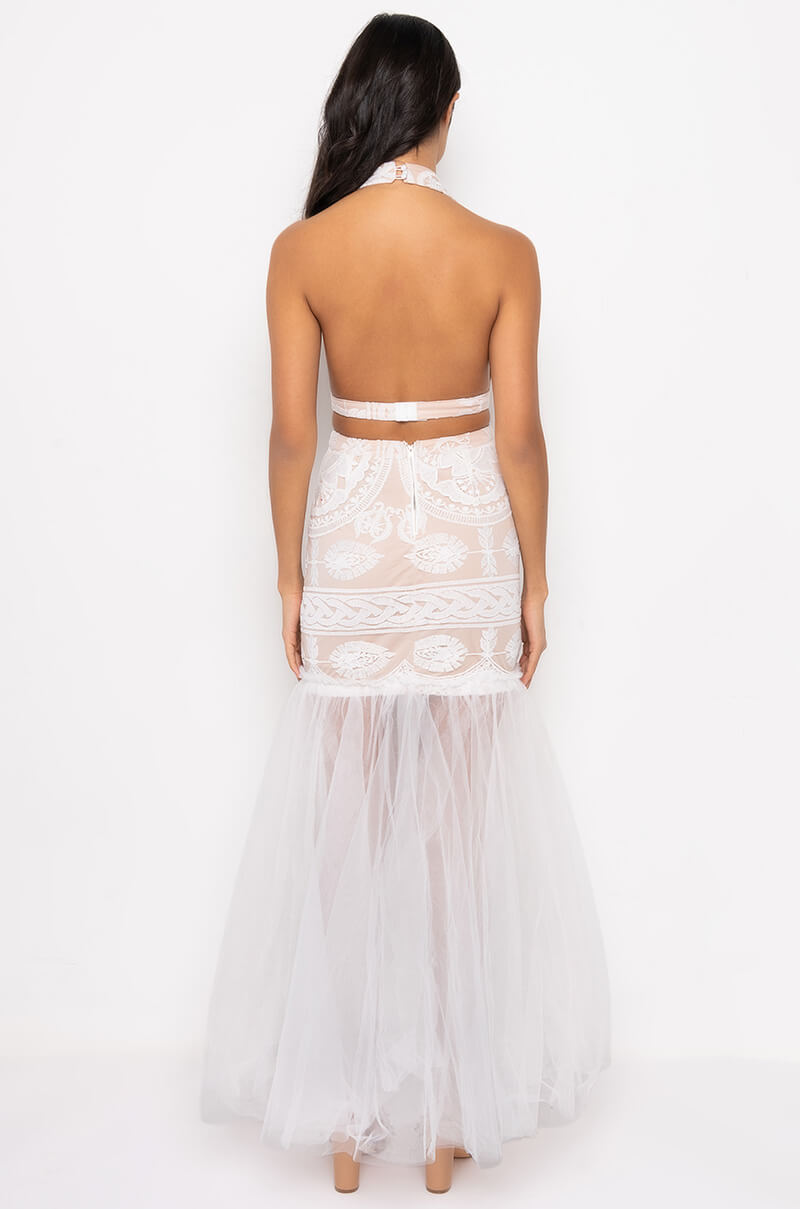BEEN THE QUEEN PEPLUM LACE MAXI DRESS WHITE