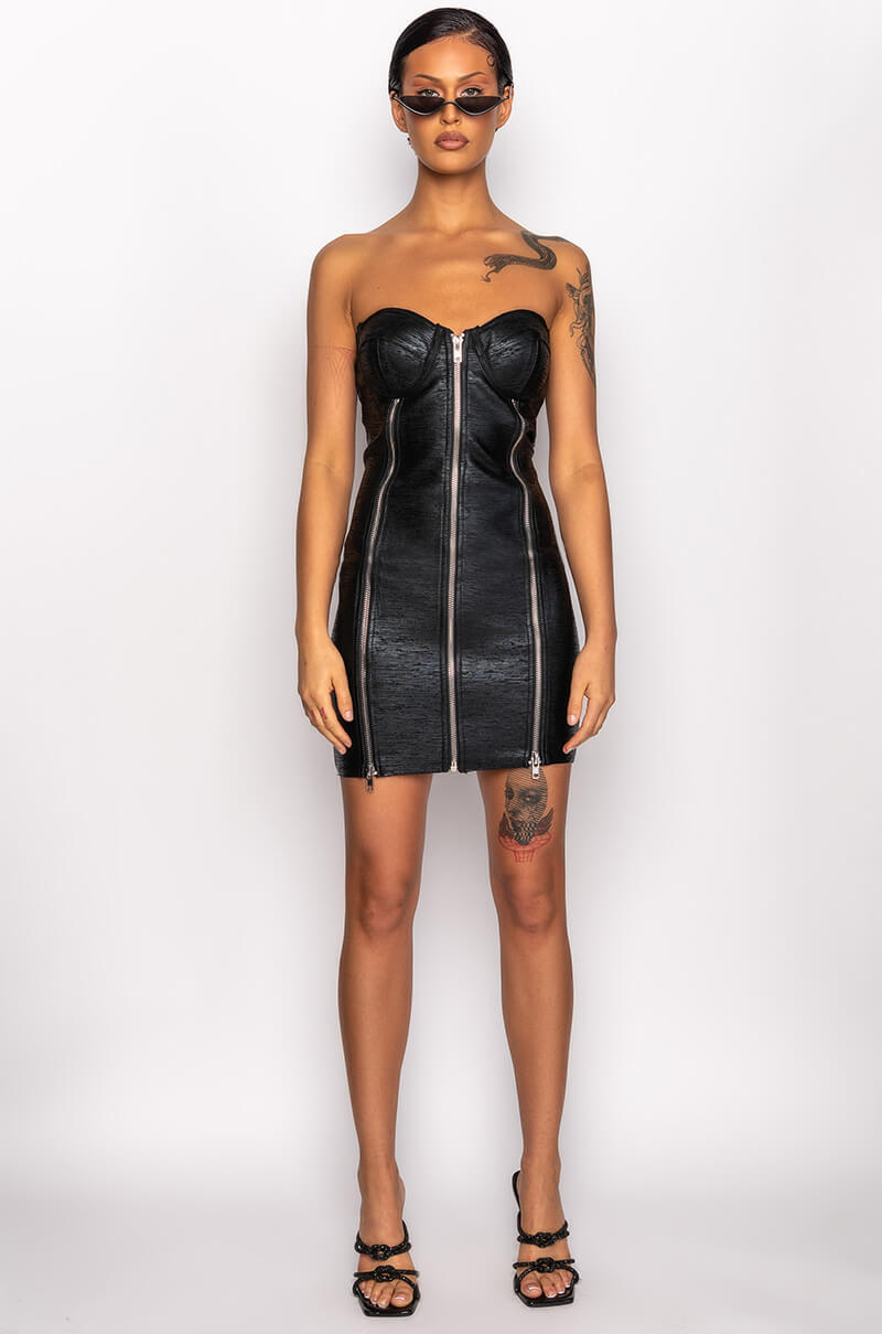 BEST DATE BANDAGE ZIP FRONT MINI DRESS