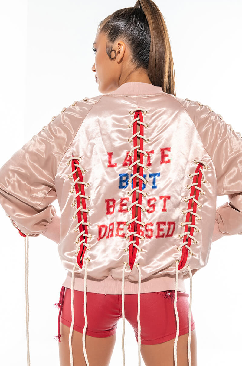 BEST DRESSED SATIN LACE UP BOMBER