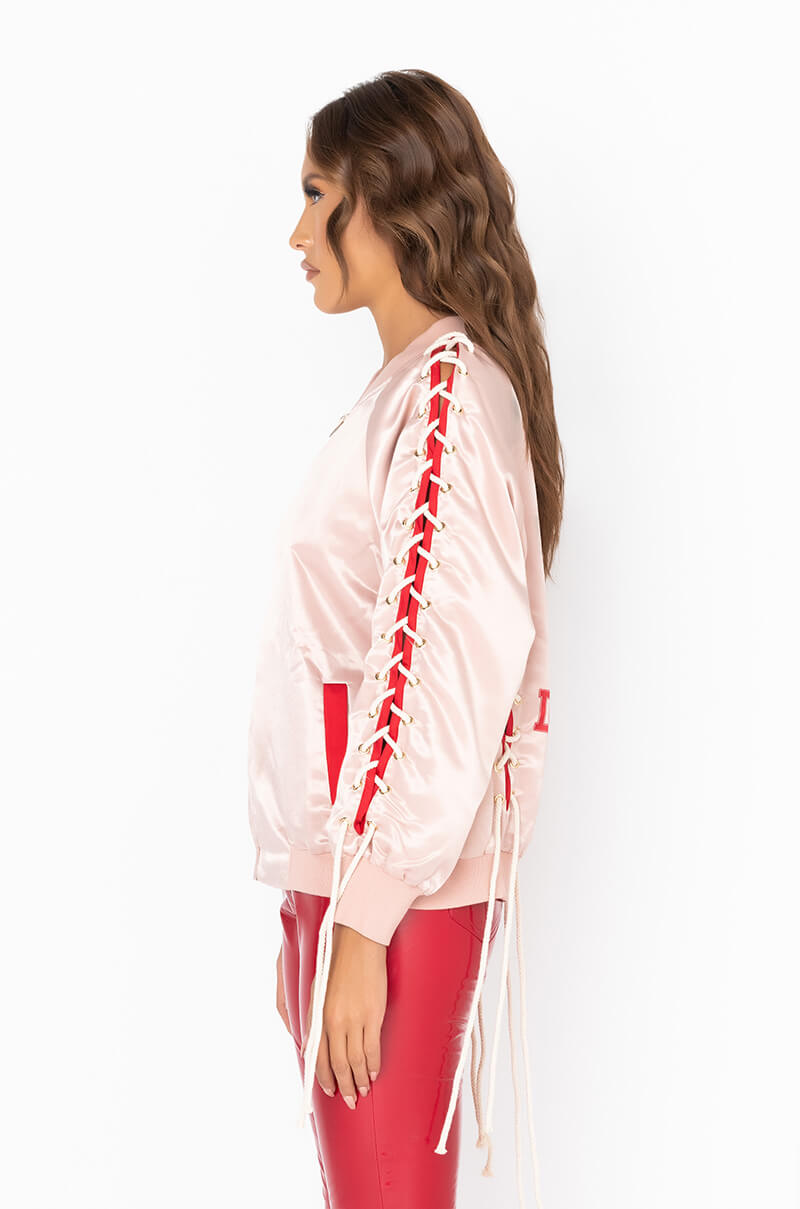 BEST DRESSED SATIN LACE UP BOMBER