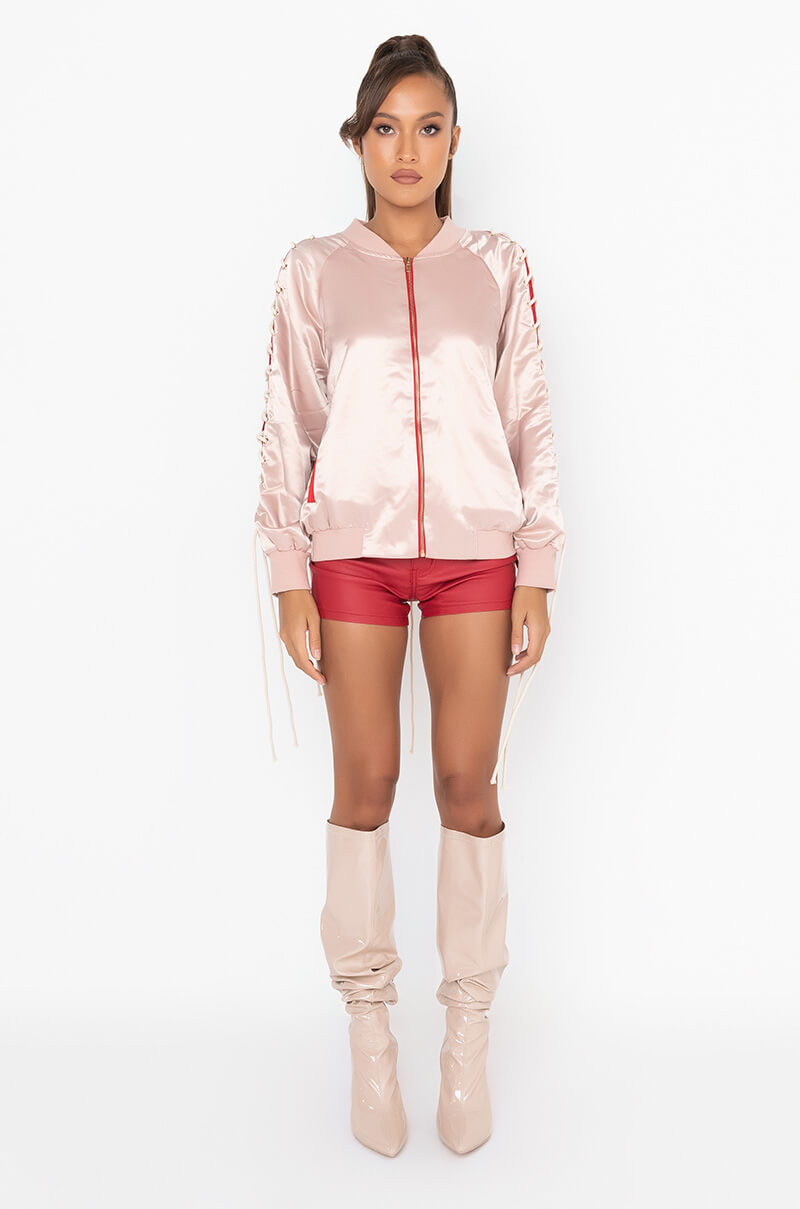 BEST DRESSED SATIN LACE UP BOMBER