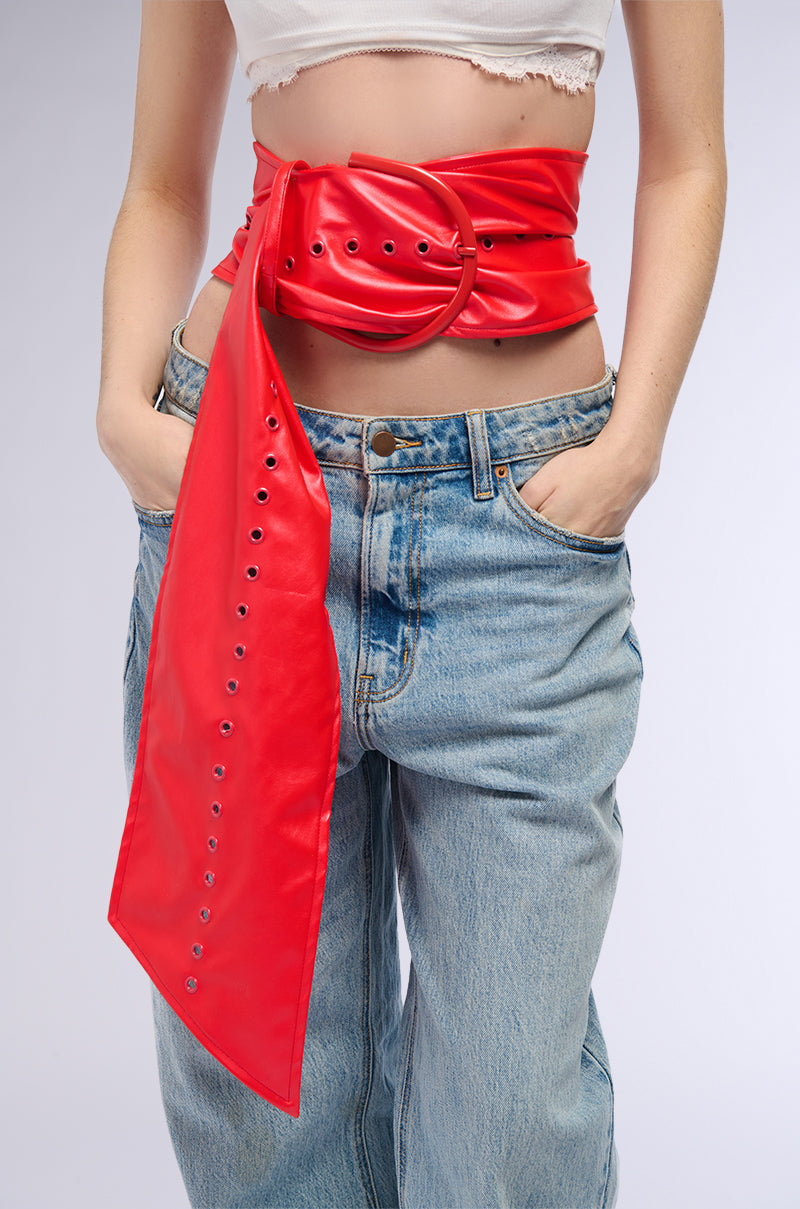 BIGGER IS ALWAYS BETTER PU BELT IN RED