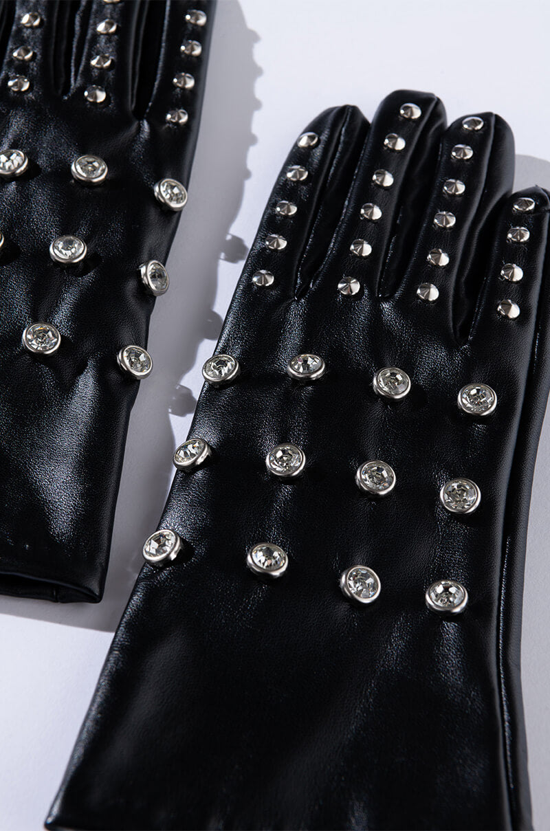 BIKER CHICK RHINESTONE PU GLOVE