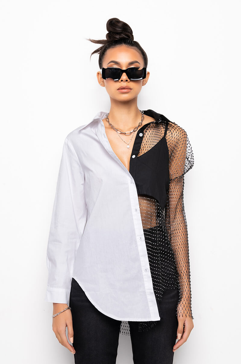 BITE ME HALF RHINESTONE TOP