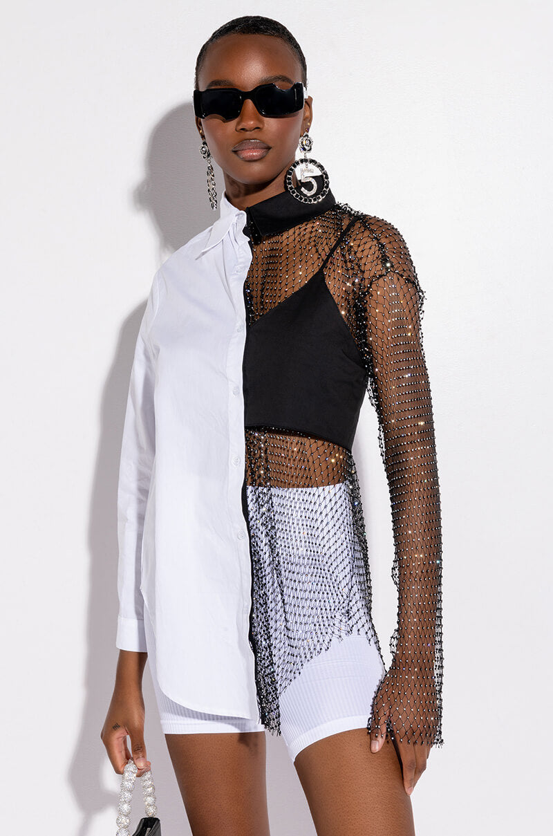 BITE ME HALF RHINESTONE TOP