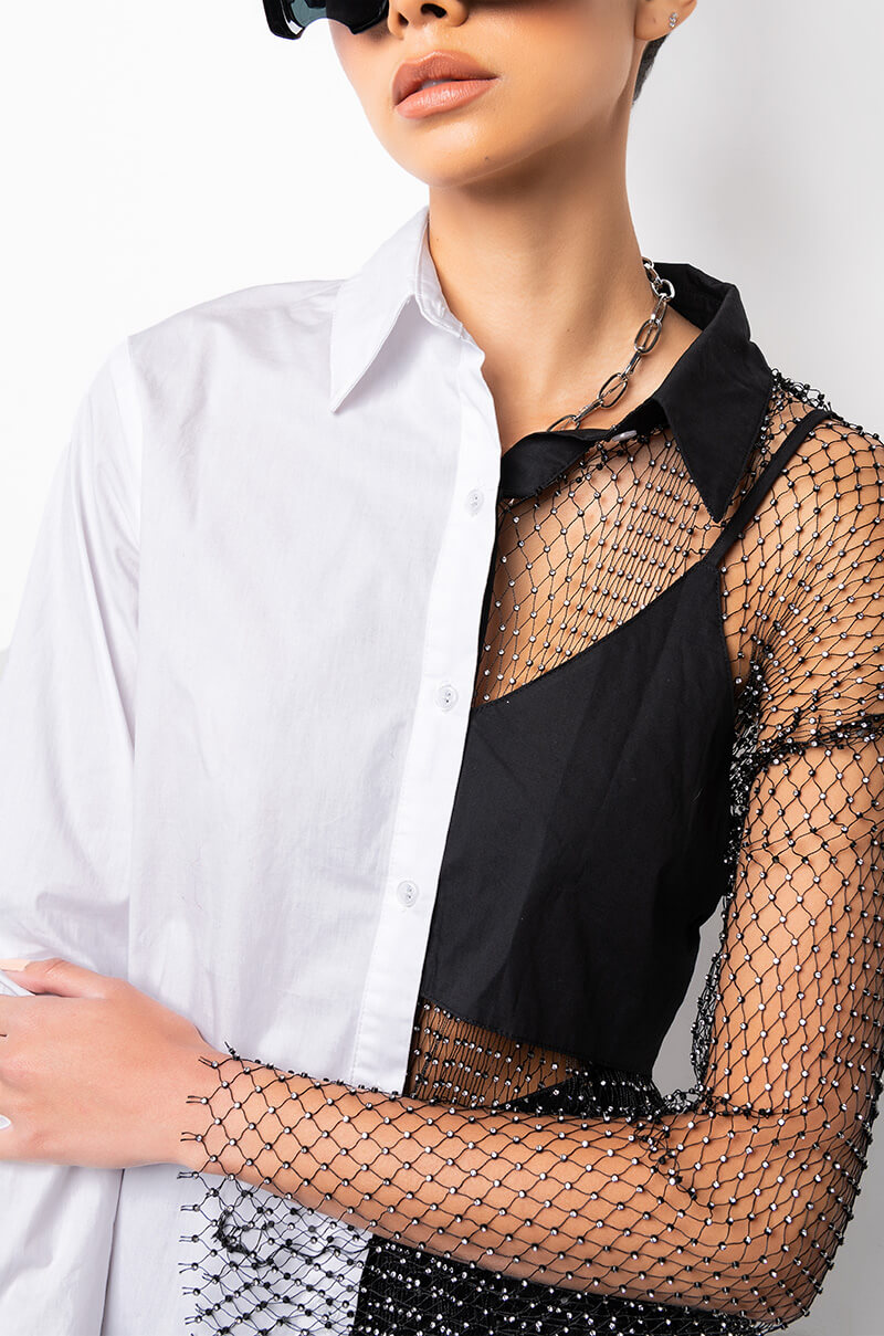 BITE ME HALF RHINESTONE TOP
