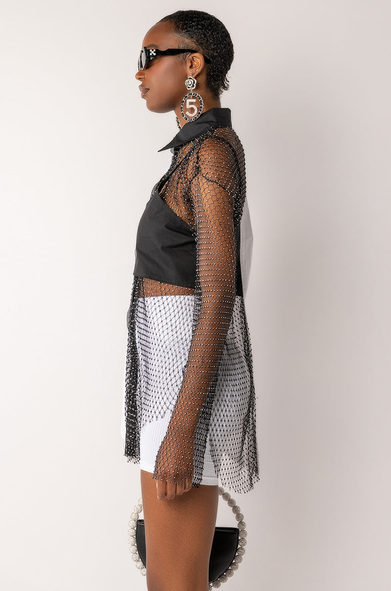 BITE ME HALF RHINESTONE TOP