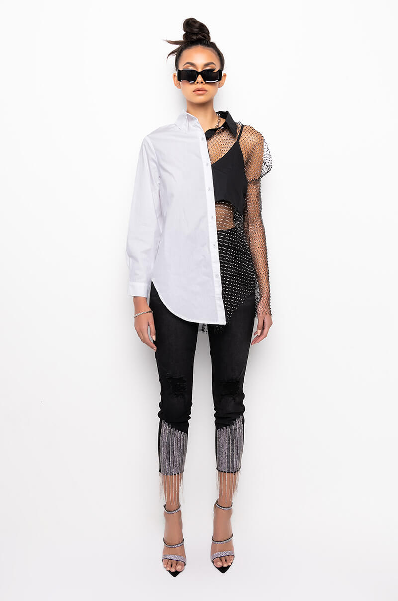 BITE ME HALF RHINESTONE TOP