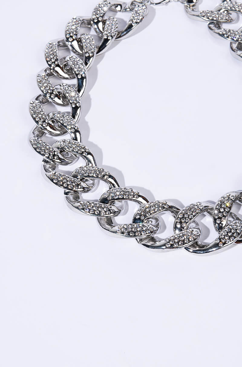 BLAME IT ON ME SILVER RHINESTONE CHAIN NECKLACE