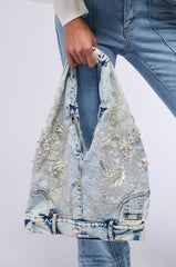 BLESSING IN DENIM EMBELLISHED SHOULDER BAG