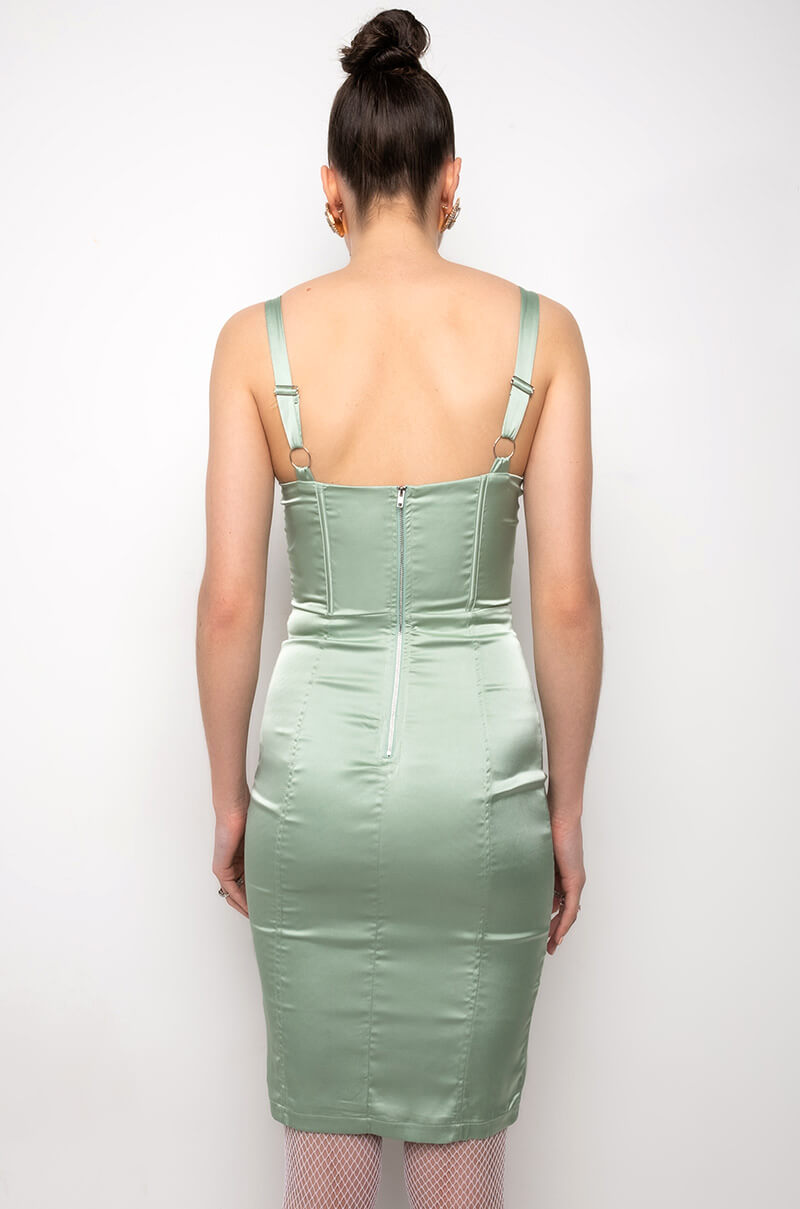 BORN LIKE THIS SATIN MINI DRESS LIGHT GREEN