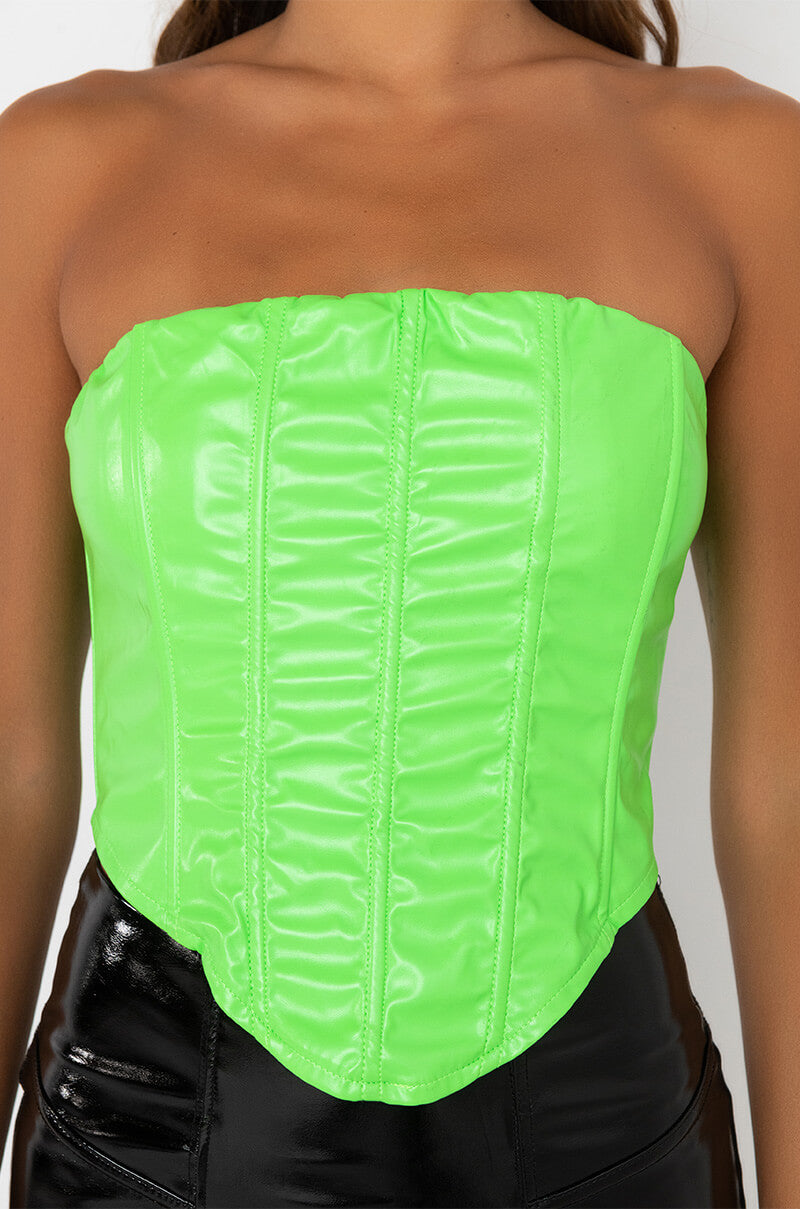 BOTTOMS UP FAUX LEATHER CORSET