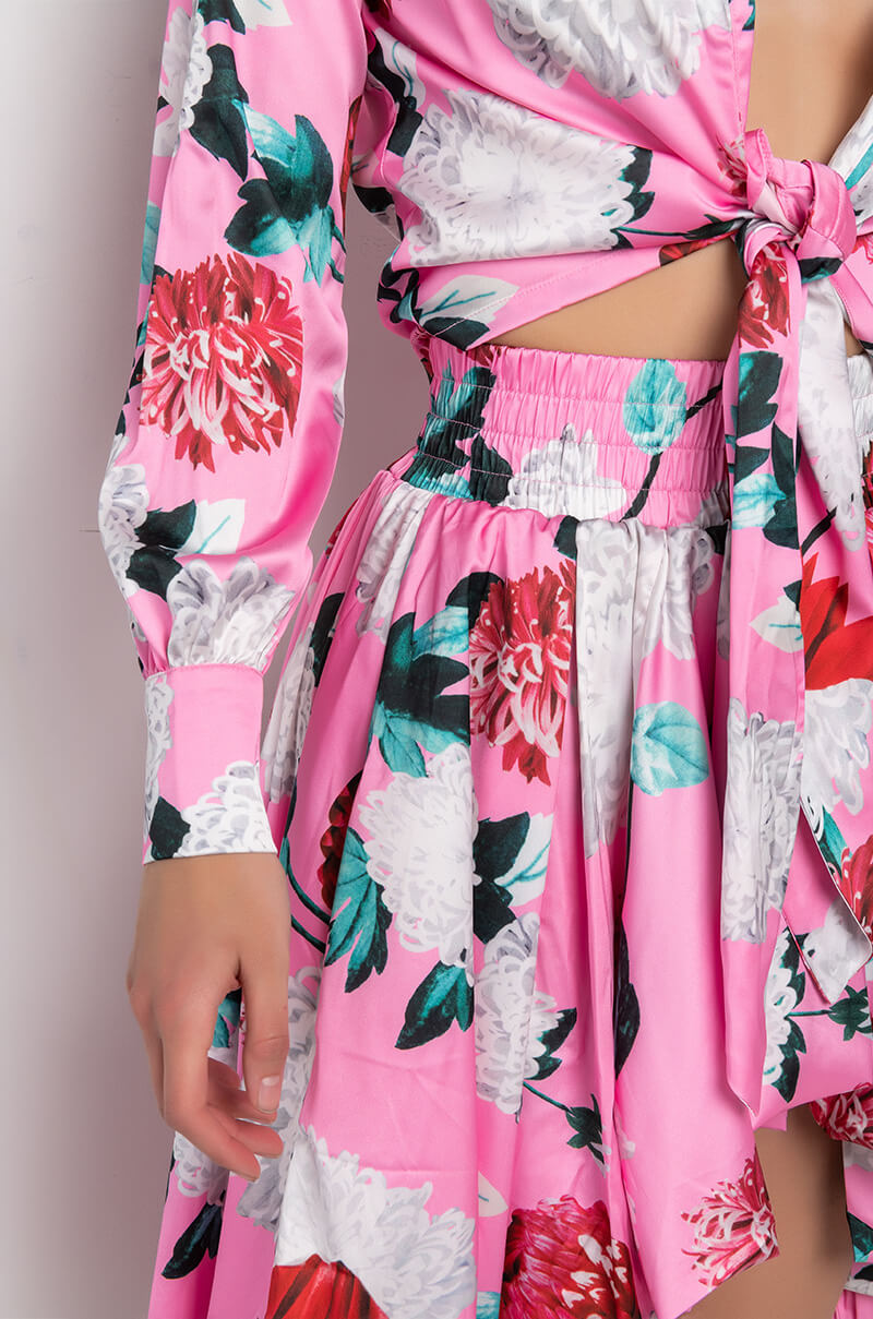 BOUQUET SATIN HIGH LOW MIDI SKIRT