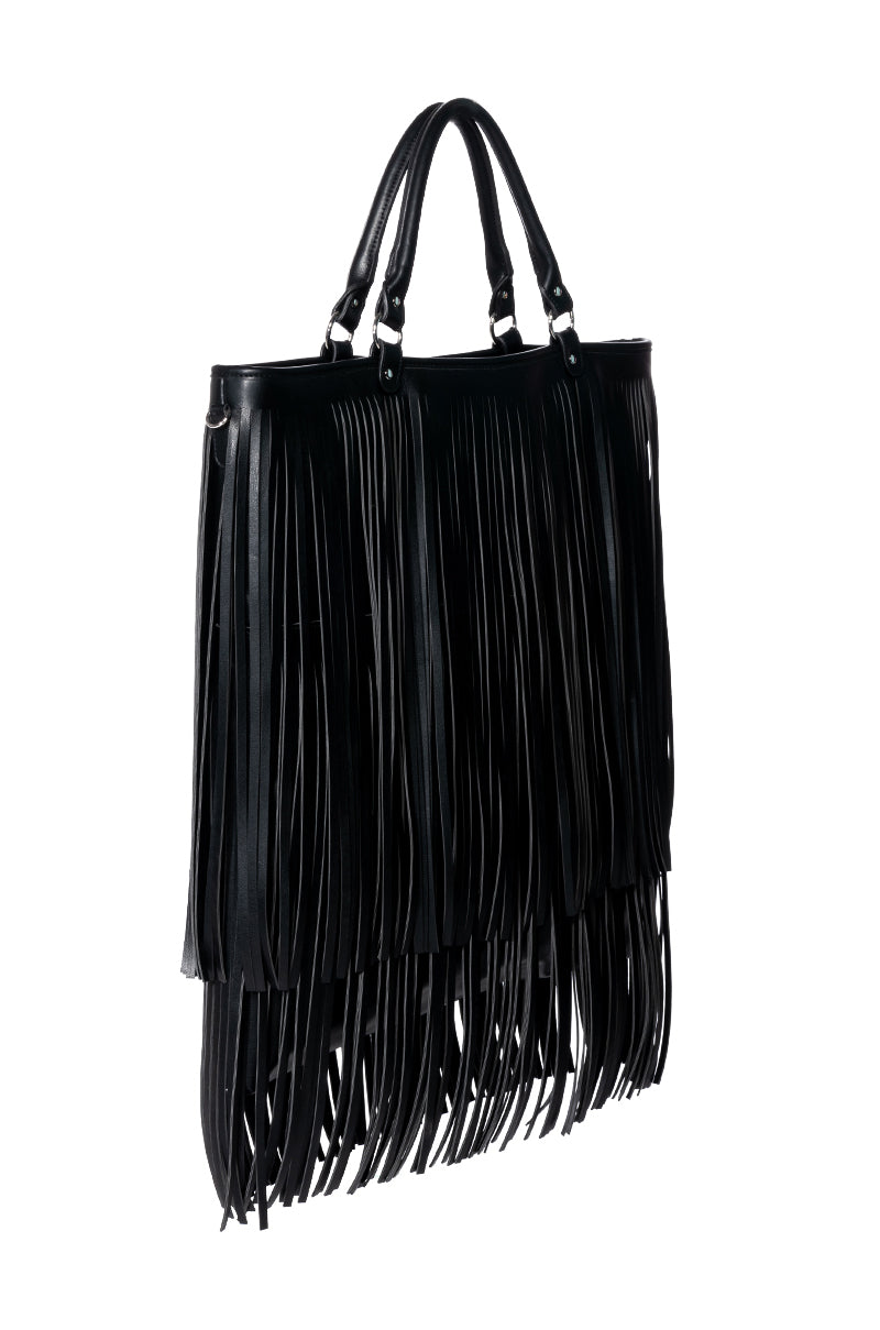 BRADLEY KATE OLSEN OVERSIZED FAUX LEATHER FRINGE TOTE