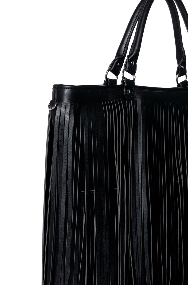 BRADLEY KATE OLSEN OVERSIZED FAUX LEATHER FRINGE TOTE