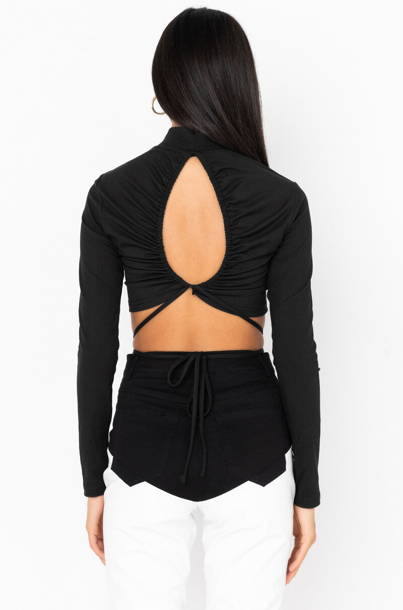 BUSINESS IN THE FRONT MOCK NECK CROP TOP