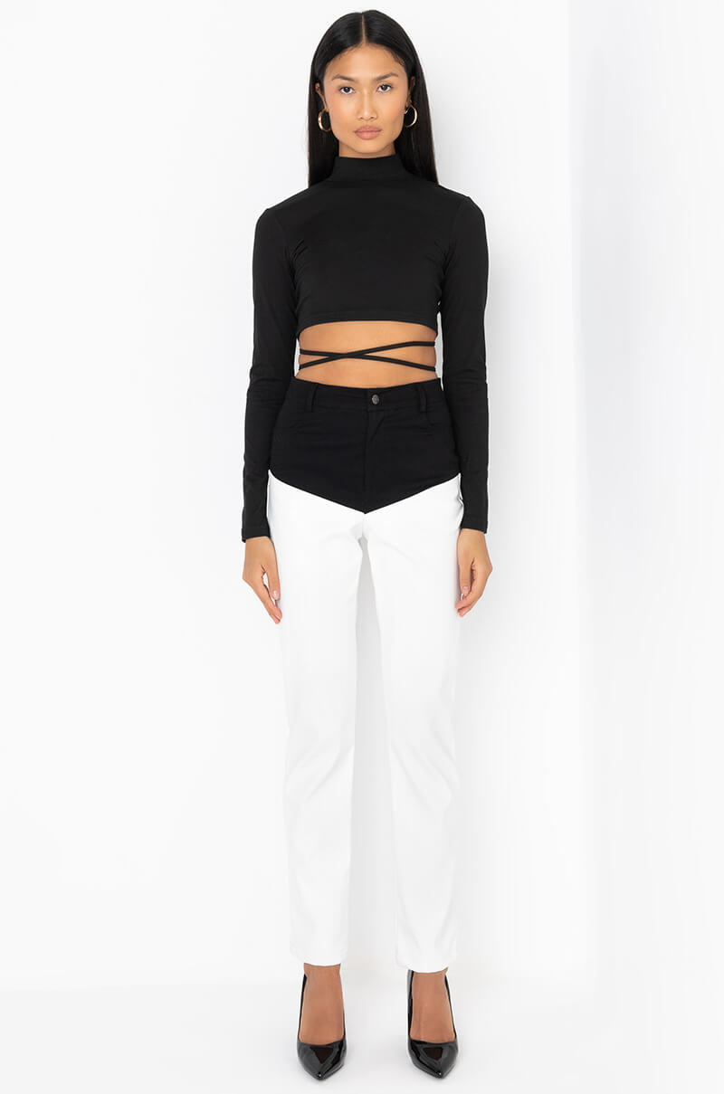 BUSINESS IN THE FRONT MOCK NECK CROP TOP